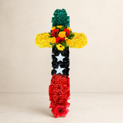 Personalised Floral Cross Funeral Tribute | Slough - Personalised floral cross funeral tribute with chosen colours and meaningful details, handcrafted by Four Seasons Florist in Slough.